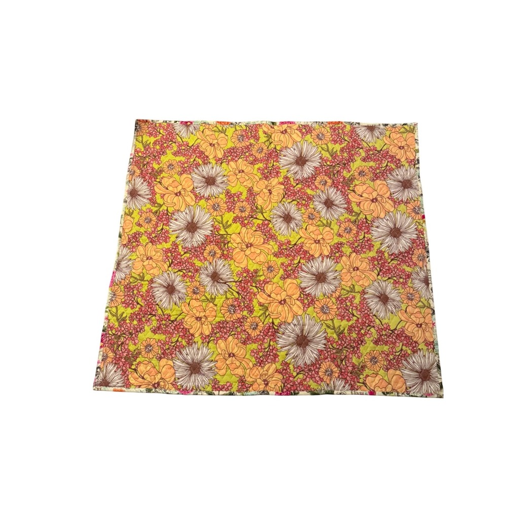 Floral Quilted Throw‎ Blanket Reversible Peach Pink Green 40x40 Decor